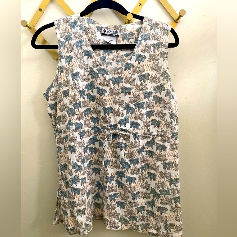 Columbia 100% Cotton Gauze Blue White Floral Tunic Tank Blouse Women Large